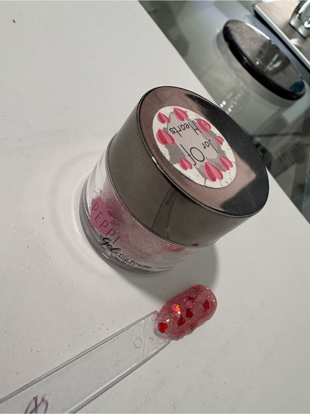 Peppi Gel Jar of Hearts pink and red dip nail powder